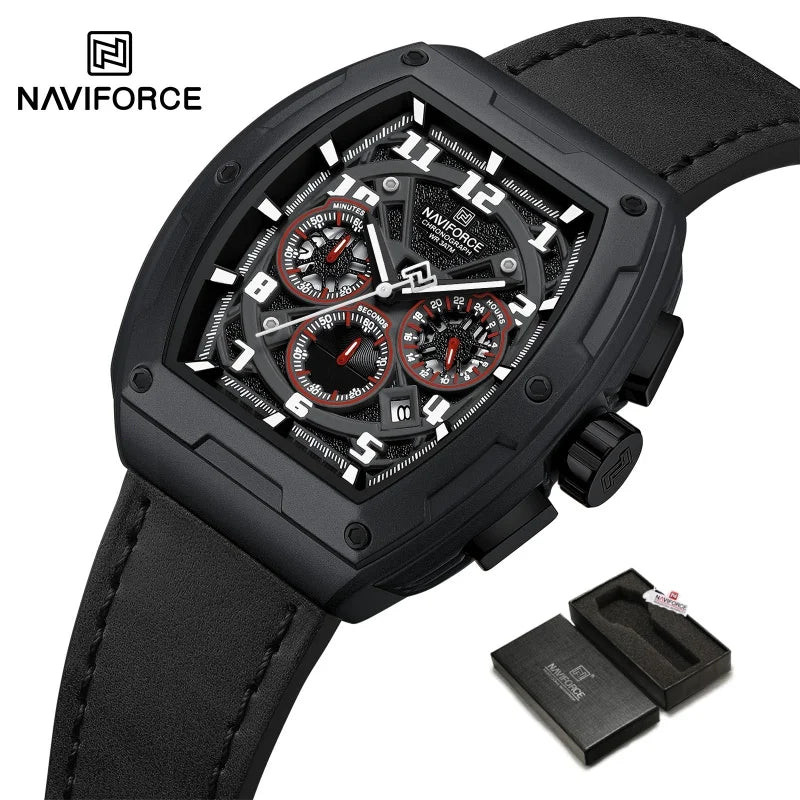 NAVIFORCE Wristwatch for Man Quartz Chronograph 3ATM Waterproof Male Business Clock Trendy Leather Strap Gifts for Father's Day