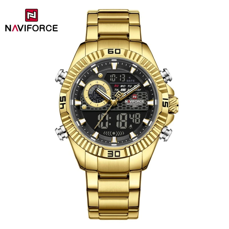 NAVIFORCE Men's Watch Quartz Dual Display 3ATM Waterproof Luminous Chronograph Alarm Clocks Male Luxury High Quality Wristwatch