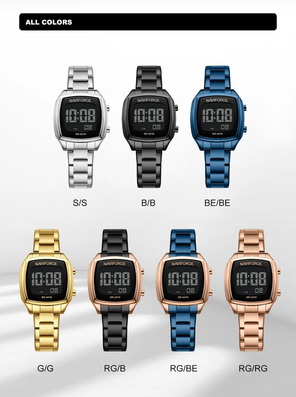 NAVIFORCE 2026 Watches for Women LCD Digital Waterproof Stainless Steel Strap Female Casual Fashion Daily Wear Wristwatch NF5047