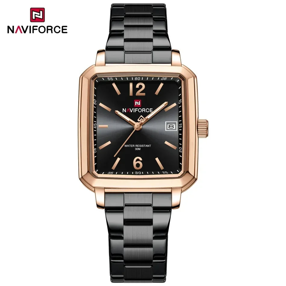 NAVIFORCE Square Design Lover's Watches Original Casual Waterproof Calendar Luxury Sports Quartz Watch for Women Men Date Gift