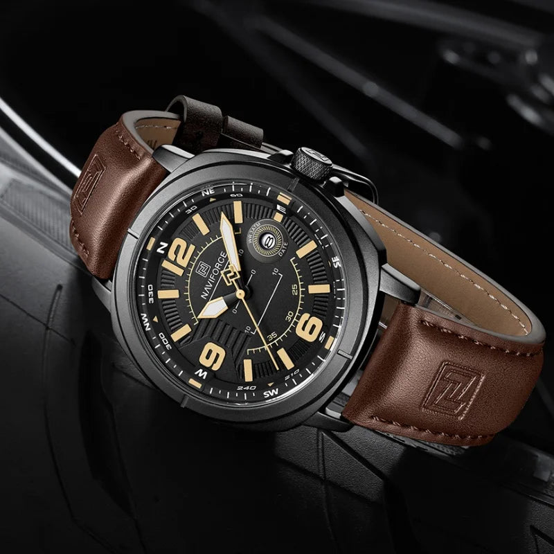 NAVIFORCE New Male Wristwatch Gift Box Quartz Calendar PU Band Calendar High Quarlity 30M Waterproof Business Man's Watch NF8078