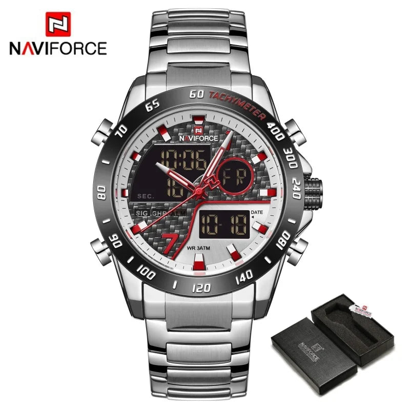 NAVIFORCE Watches for Men Quartz Dual Display Luminous Stainless Steel Strap Male Normal Business Wristwatch Father's Day Gifts