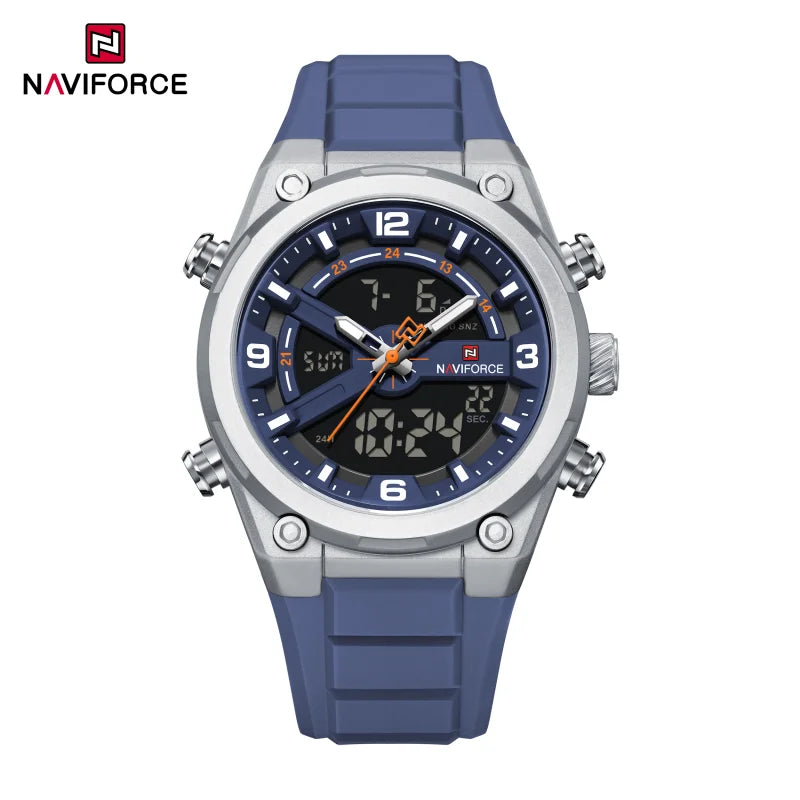 NAVIFORCE Man Watch Fashion Casual Sports Dual display Silicone Strap Waterproof Alarm Chronograph Day and Date Watches for Men