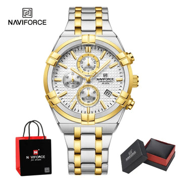 NAVIFORCE Original Watches for Man Waterproof Quartz Chronograph Luminous Stainless Steel Father's Day Male Wristwatch Gift Box