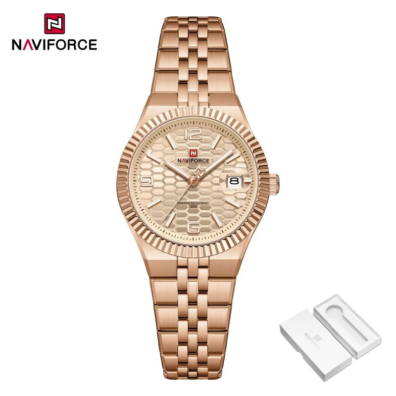 NAVIFORCE Women Watches Quartz Wristwatch Waterproof High Quality Ladies Steel Bracelet Female Romantic Stylish Business Clock
