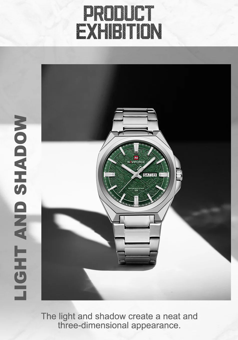 NAVIFORCE Men's Watch Quartz Calendar Week Display Waterproof Luminous Steel Band Male Trendy Outdoor Business Wristwatch NF9273