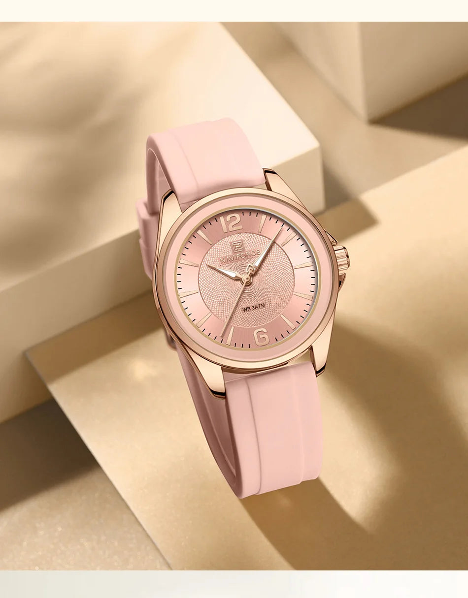 NAVIFORCE Luxury Sport Watch for Women Elegant Waterproof Wristwatch with Comfortable Silicone Strap Fashion Ladies Dress Clock