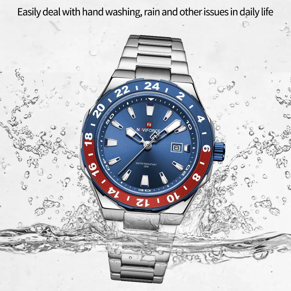NAVIFOCE Luxury Business Man Watch Sport 3ATM Waterproof Quartz Clock Man Military Stainless Band WristWatch Relogio Masculino