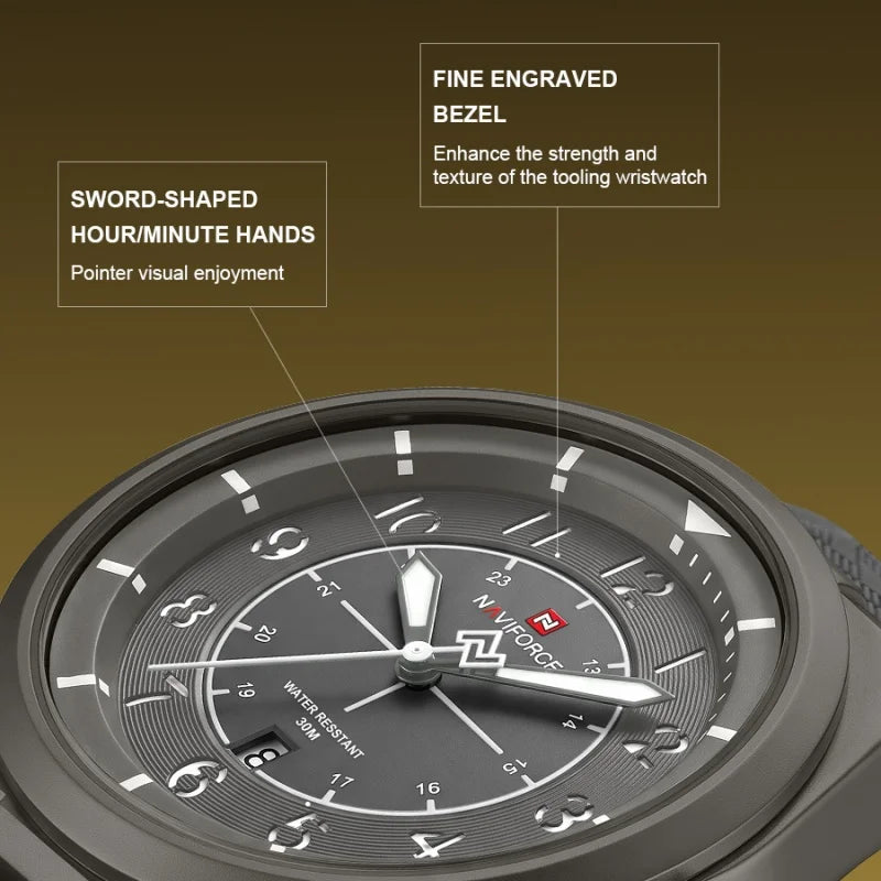 NAVIFORCE Man's Watch 30M Water Resistant Quartz Calendar Silicone Strap Luminous Casual Sports Hot Fashion Male Wristwatch Gift