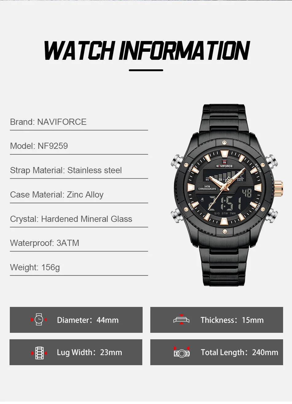 NAVIFORCE New Fashion Design Sports Men's Watches Waterproof Auto Day and Date Display Quartz Wristwatches
