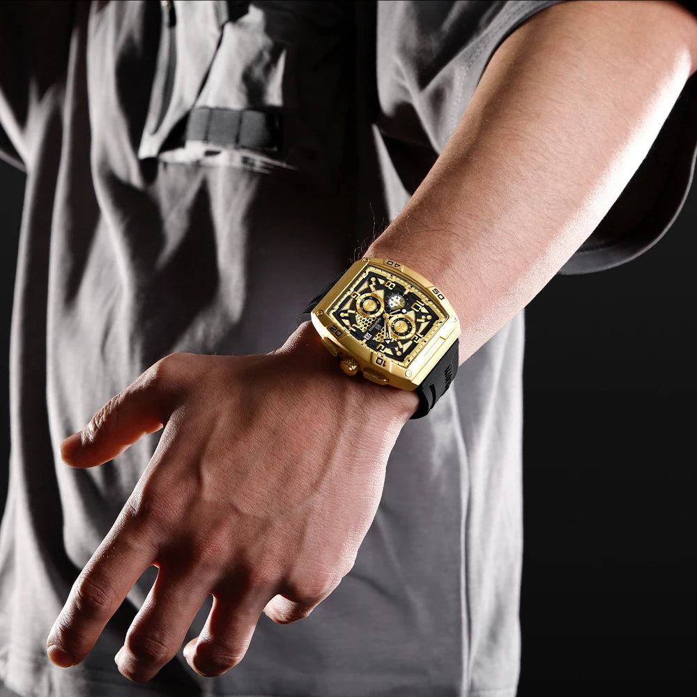NAVIFORCE Fashion Men’s  Large Dia Multi-function PU Waterproof Clock Gold Design Quartz Watches Casual Male Wrist Watch Gifts