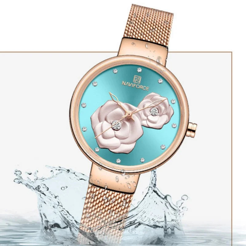 NAVIFORCE Woman's Quartz Watch Steel Band Creative Design Female Luxury Dress Clock Relogio Feminino Wristwatch Gift Box NF5013