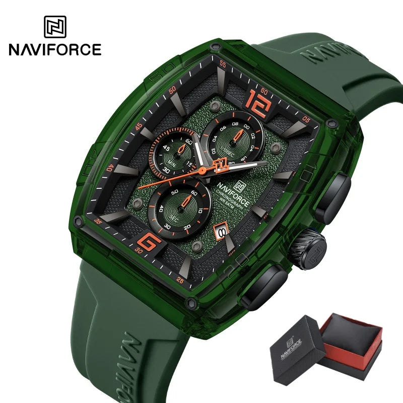 NAVIFORCE Luxury Men's Watch Quartz Chronograph 5ATM Waterproof Luminous Hand Soft Silicone Strap Male Fashion Sports Wristwatch