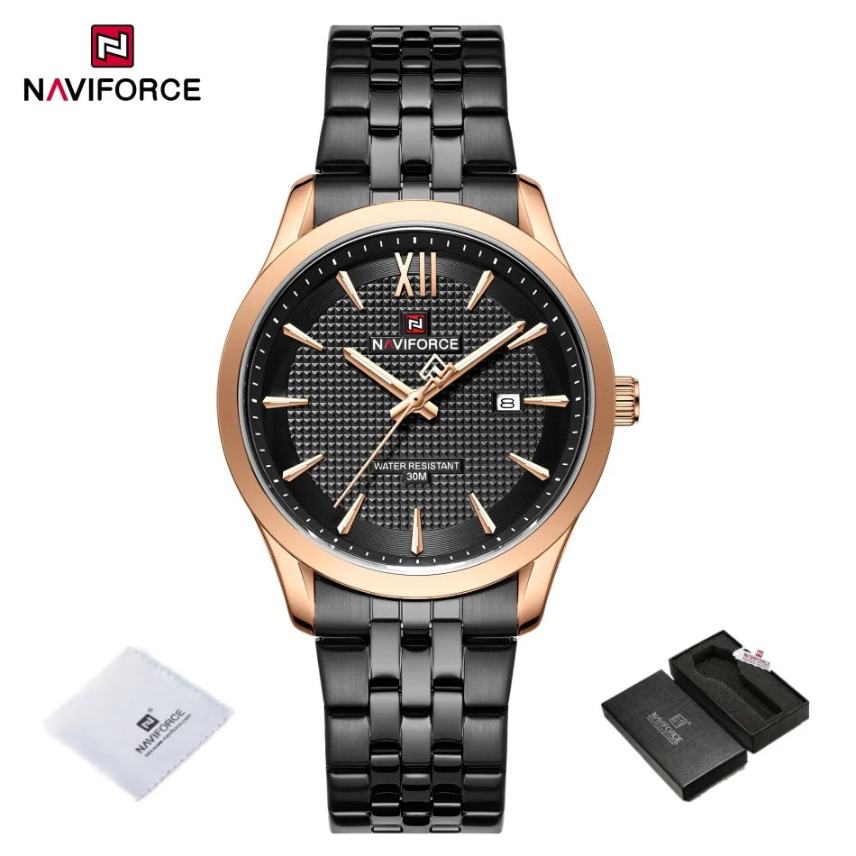 New Style NAVIFORCE Ultra Thin 9mm Minimalist Fashion Quartz Watch for Men Steel Band Auto Date Male Waterproof GIft Wristwatch