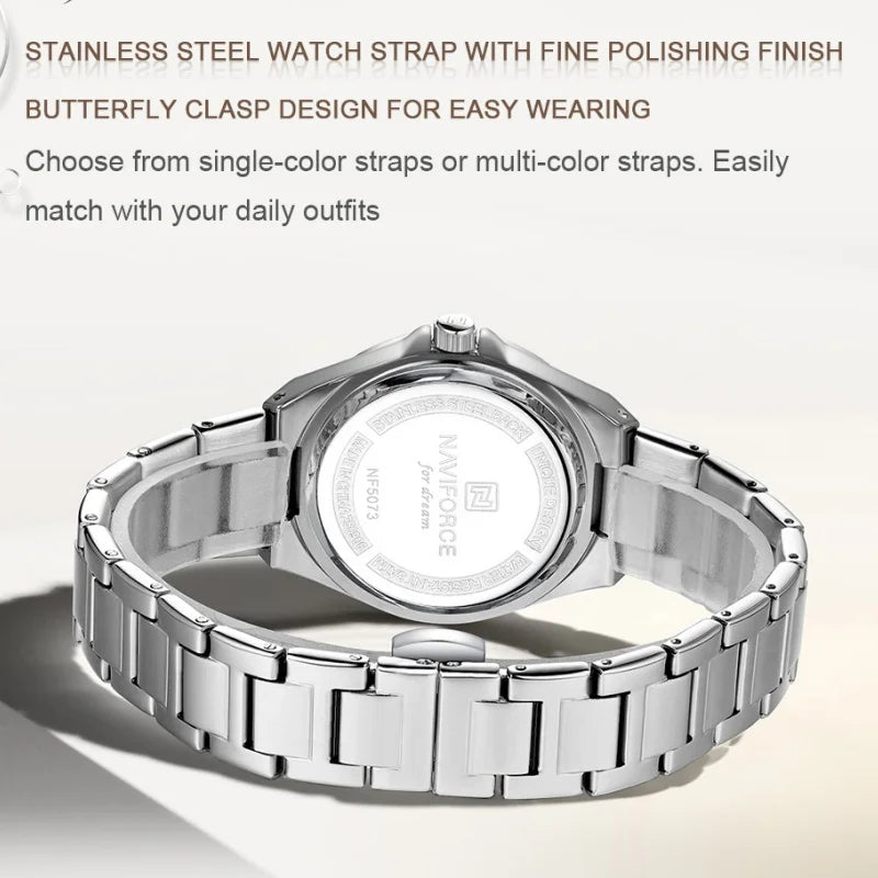 NAVIFORCE Elegant Couple Lover Watches Quartz Calendar Display 30M Water Resistant Watch Stainless Steel Daily Luxury Wristwatch