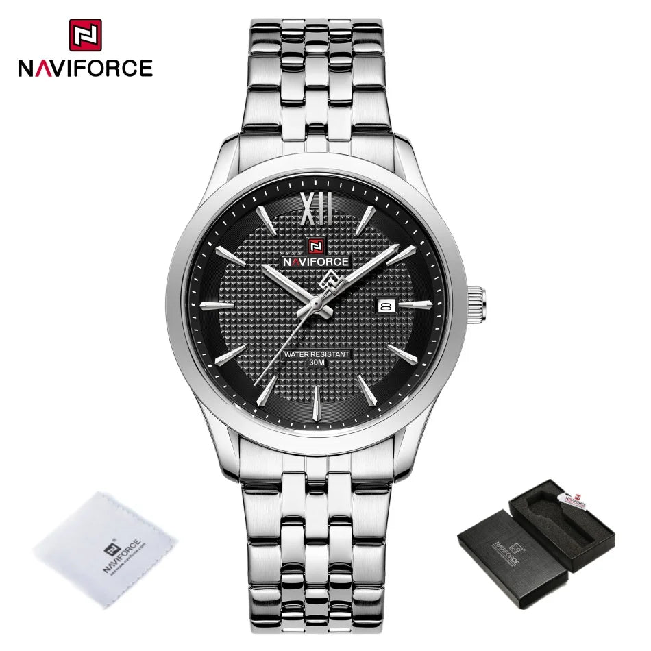 New Style NAVIFORCE Ultra Thin 9mm Minimalist Fashion Quartz Watch for Men Steel Band Auto Date Male Waterproof GIft Wristwatch