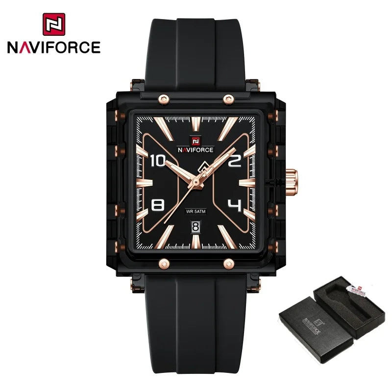 NAVIFORCE High Quality Men Watches 50M Waterproof Sport Date Display Quartz Watch Silicone Luminous Hands boy gift Reloj Hombre