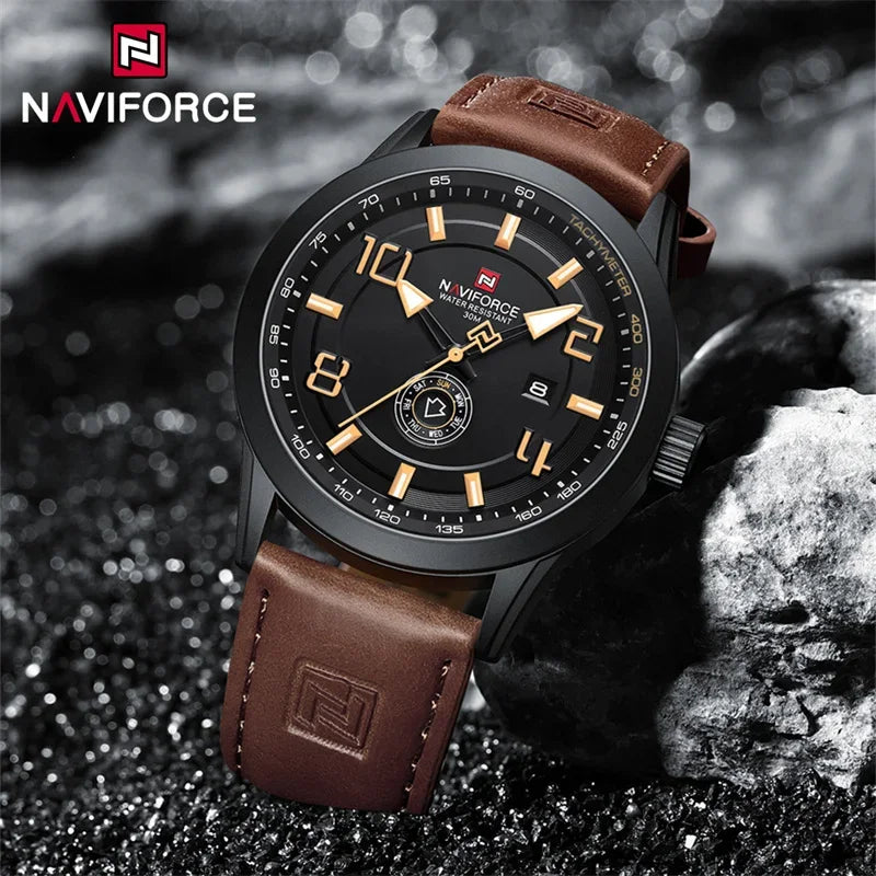 NAVIFORCE Watches for men Fashion Sports PU Strap 30m Waterproof Quartz Calendar Display Wristwatch Male Gift Relogio Masculino