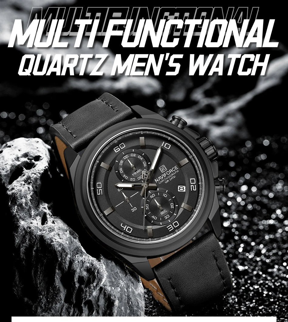 Original NAVIFORCE Business Luxury Leather Strap Men Watches Sports Chronograph Watch for Man 3ATM Waterproof Quartz Wristwatch