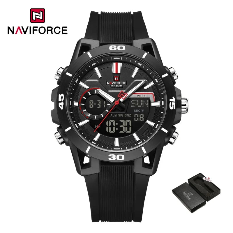 NAVIFORCE Men Watches Quartz Dual Display 50M Waterproof Chronograph Luminous Alarm Clock Male Business Sports Trendy Wristwatch