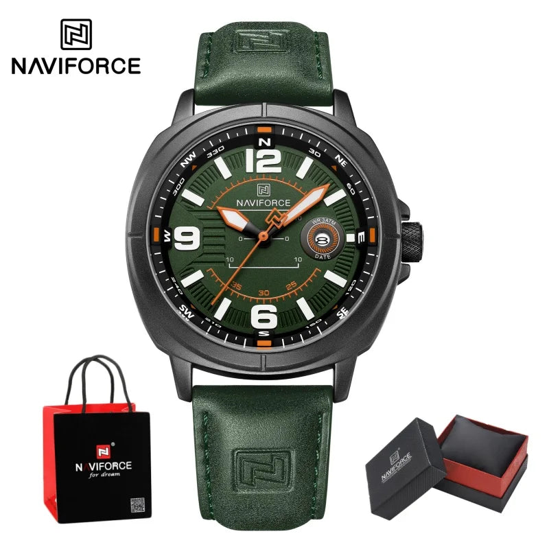 NAVIFORCE New Male Wristwatch Gift Box Quartz Calendar PU Band Calendar High Quarlity 30M Waterproof Business Man's Watch NF8078