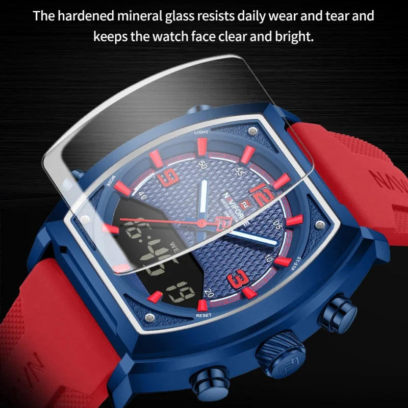 NAVIFORCE Fashionable Man's Quartz Watch Waterproof Dual Display Luminous Military Style Male Sports Wristwatch Gifts Box NF9242