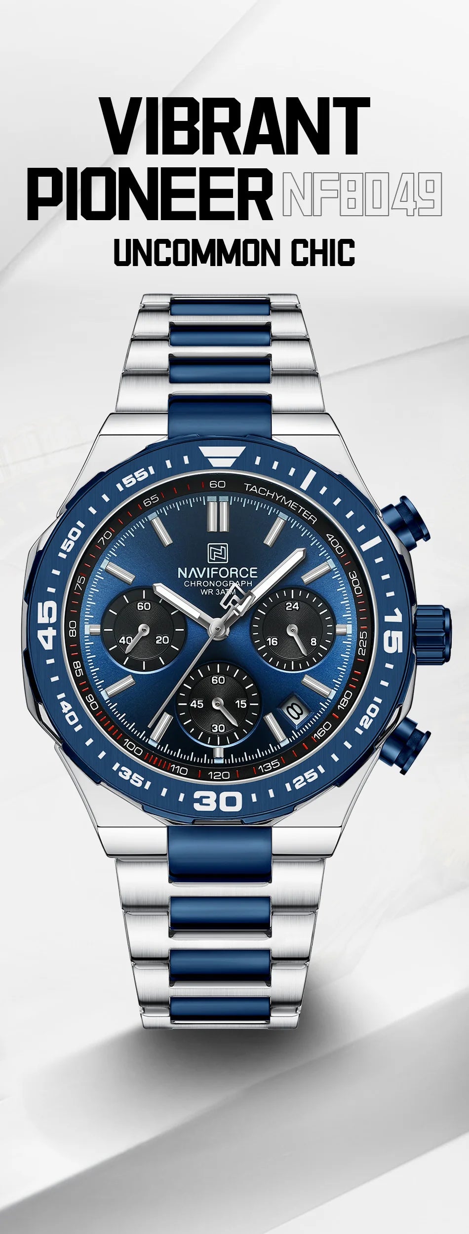 NAVIFORCE 2024 New Men Watch Waterproof Business Casual Date Luminous Quartz Wristwatch Chronograph Stainless Steel Strap Clock
