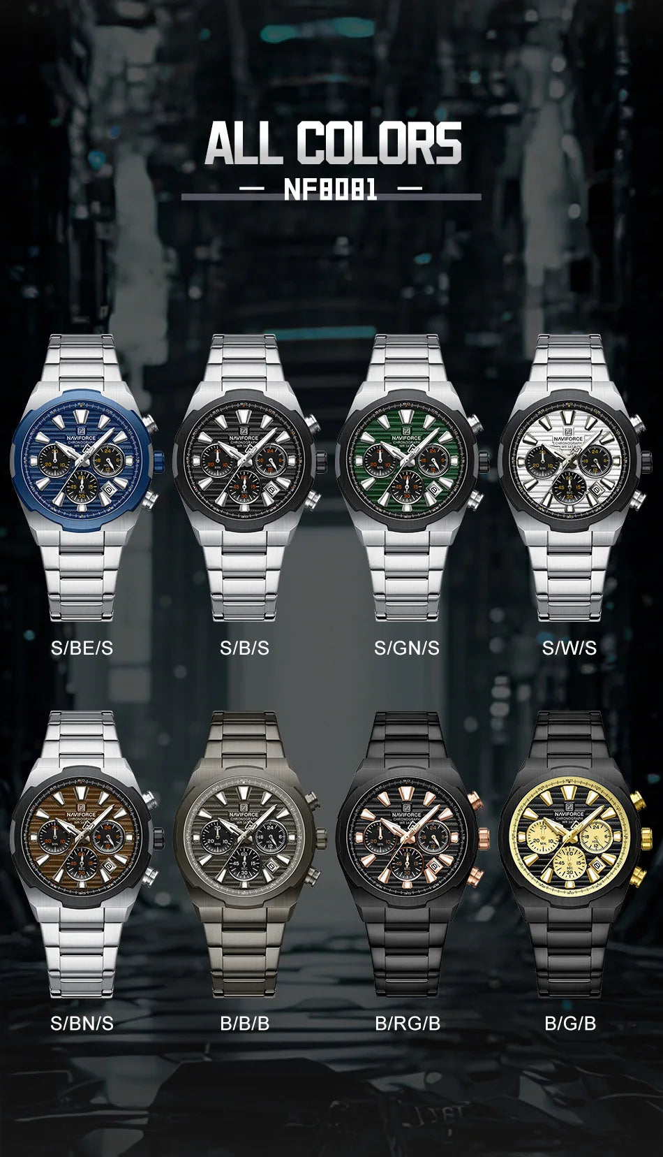 NAVIFORCE Watch For Men Mutifunction Chronograph Quartz Wristwatches Calendar display Military 24 Hours Luminous New Men Clock