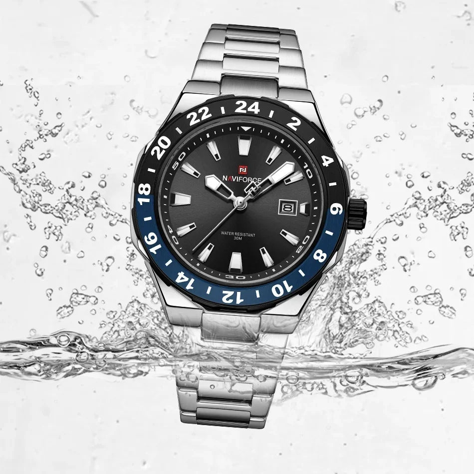 NAVIFORCE  Watches for Man Stainless Steel Waterproof Luxury Sports Quartz Clock Luminous Calendar Wristwatch Male Package Gifts