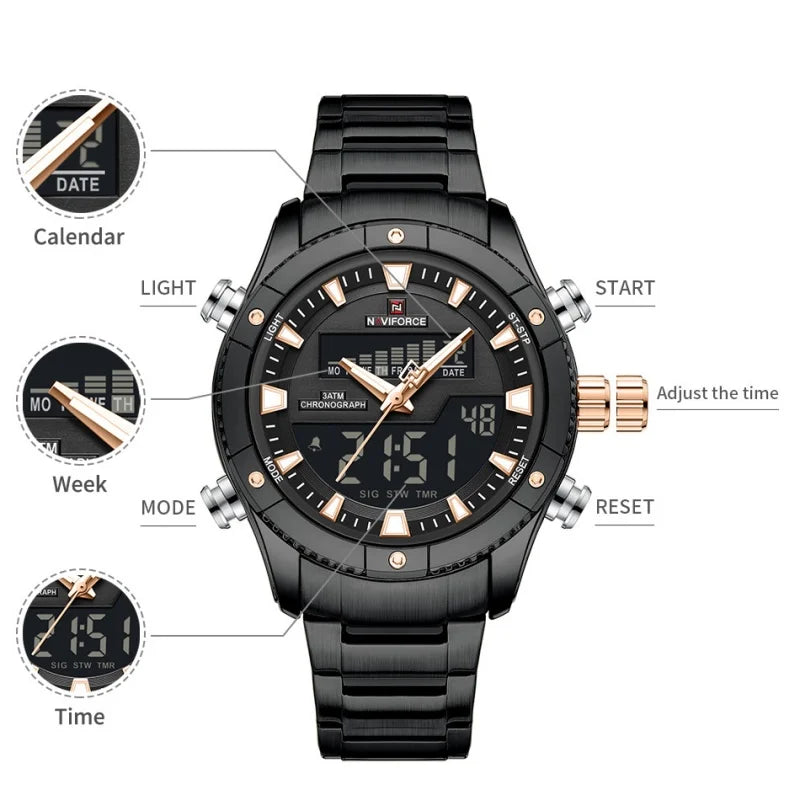 NAVIFORCE New Fashion Design Sports Men's Watches Waterproof Auto Day and Date Display Quartz Wristwatches