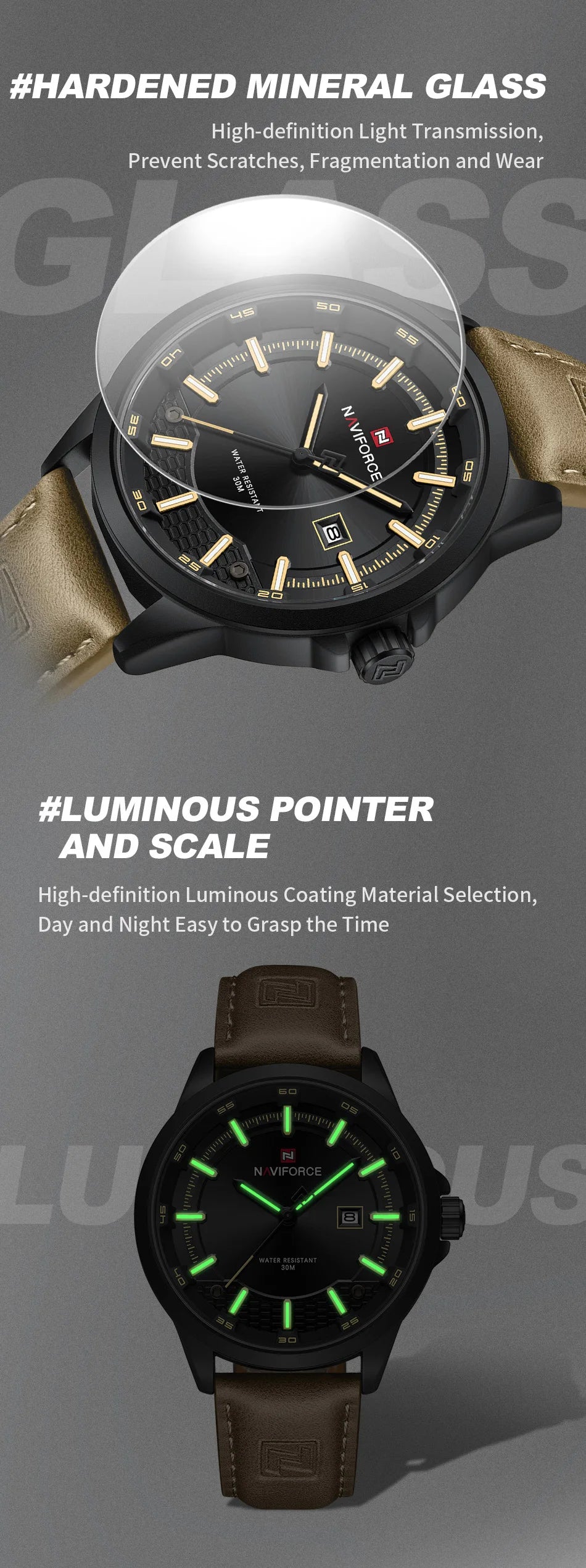 NAVIFORCE Quartz Dress Watch For Men Simple Original Leather Man Watches Waterproof Luminous Business Hand Calendar Clock Gift