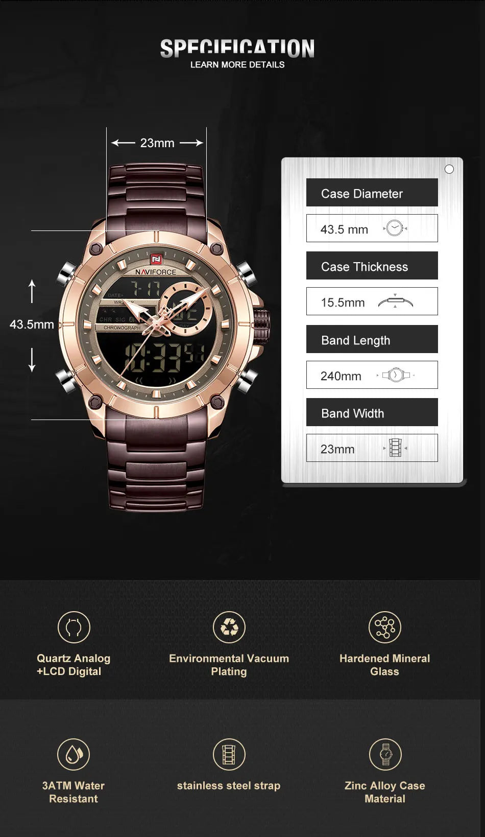 NAVIFORCE Top Luxury Men's Luxury Sports Military Watch All Steel Waterproof Shi Ying Digital Double Display Clock Relogio Mascu