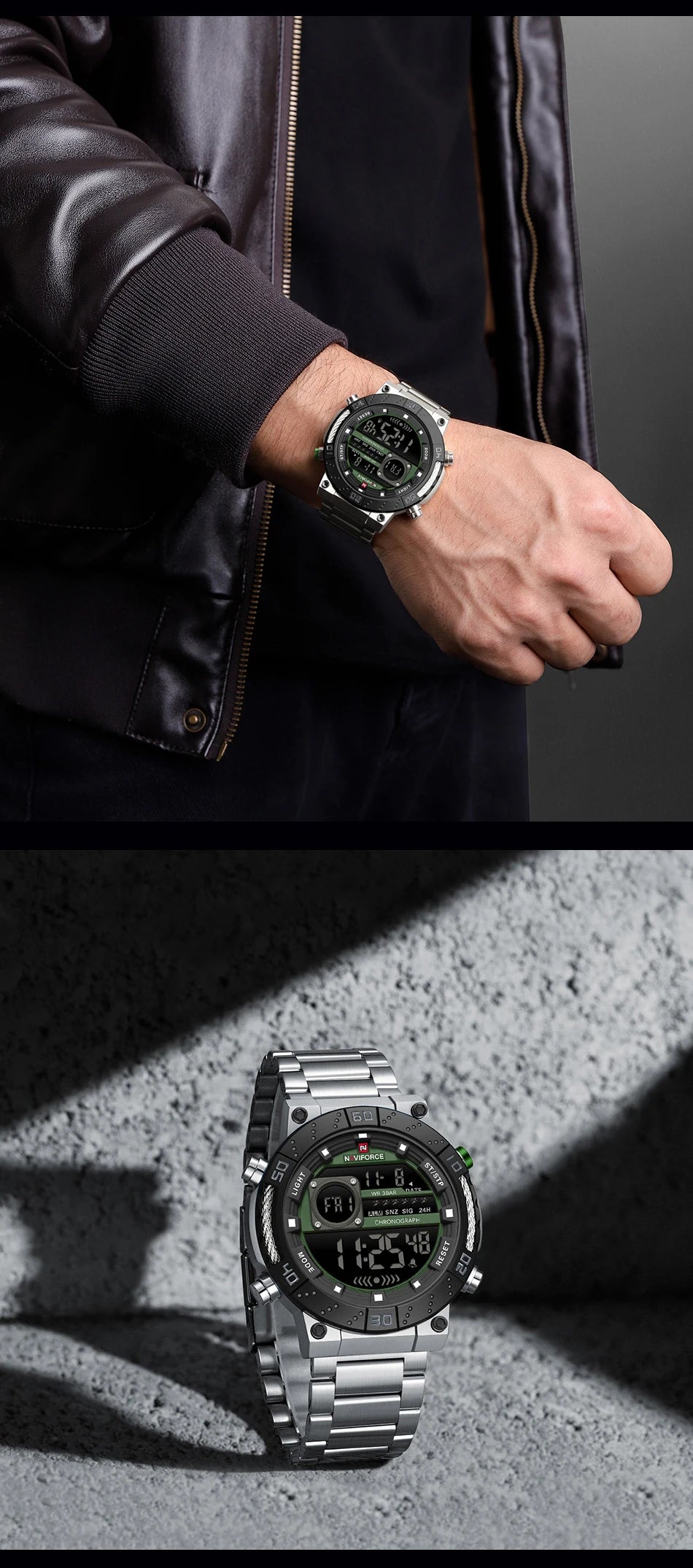NAVIFORCE Watches for Men LCD Digital Luminous Stainless Steel Strap Male Hot Sale Business Luxury Wristwatch Relogio Masculino