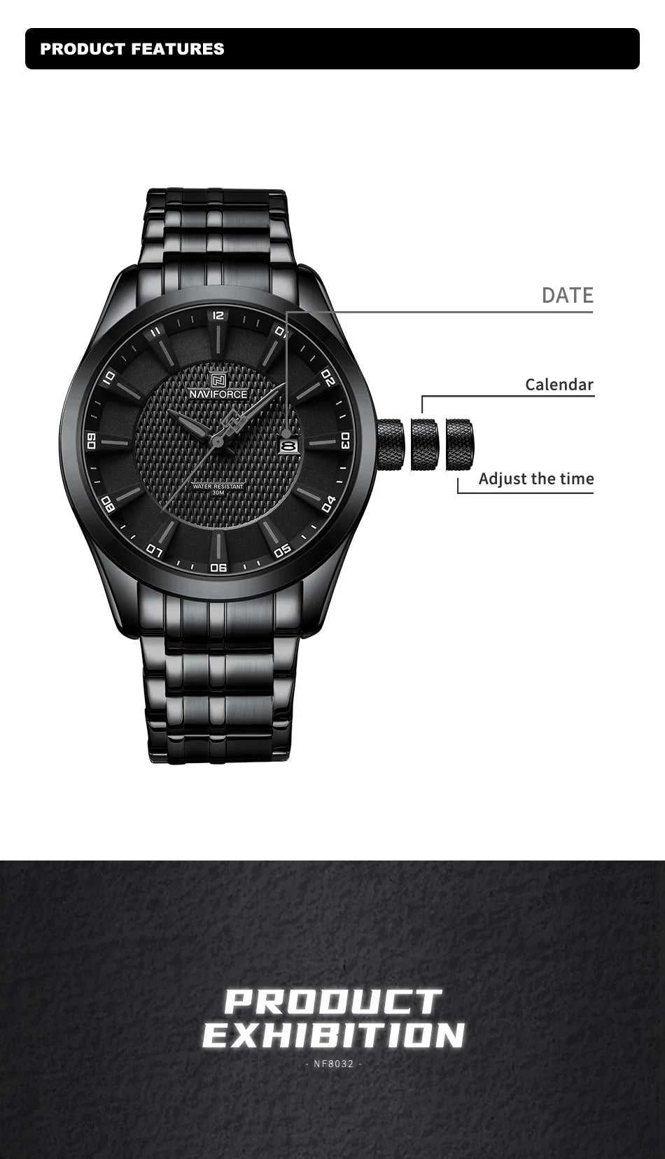NAVIFORCE New Style Men's Quartz Business Watch Waterproof Sports Casual Stainless Steel Strap Men Date Clock Relogio Masculino