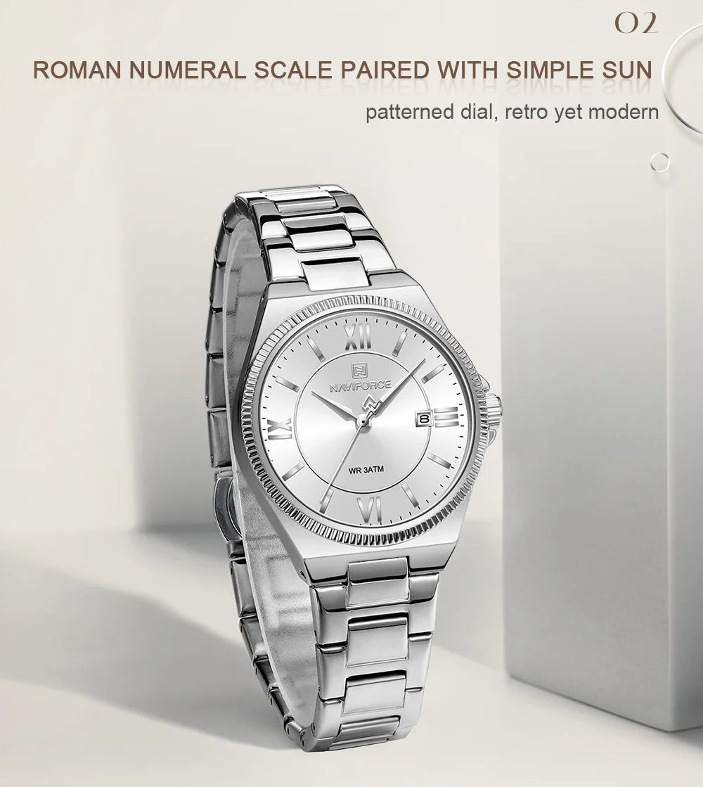 NAVIFORCE Elegant Couple Lover Watches Quartz Calendar Display 30M Water Resistant Watch Stainless Steel Daily Luxury Wristwatch
