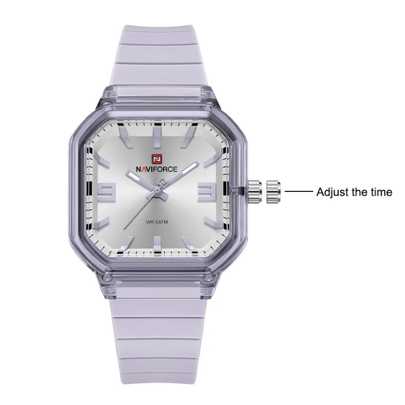 NAVIFORCE Women Polygon Watch Display Silicone Strap 50M Waterproof Luminous Fashionable Elegant Ladis Girls Wristwatch Gift Box