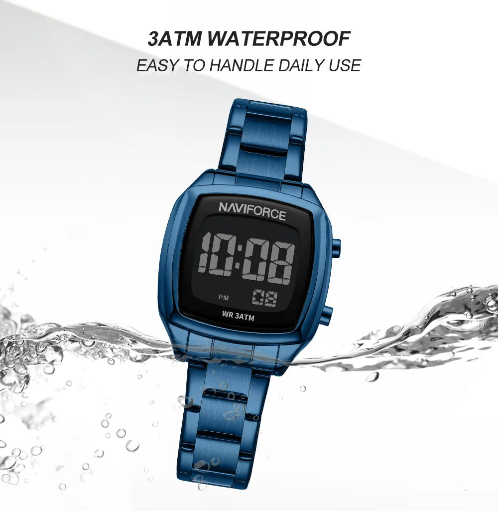 NAVIFORCE 2026 Watches for Women LCD Digital Waterproof Stainless Steel Strap Female Casual Fashion Daily Wear Wristwatch NF5047
