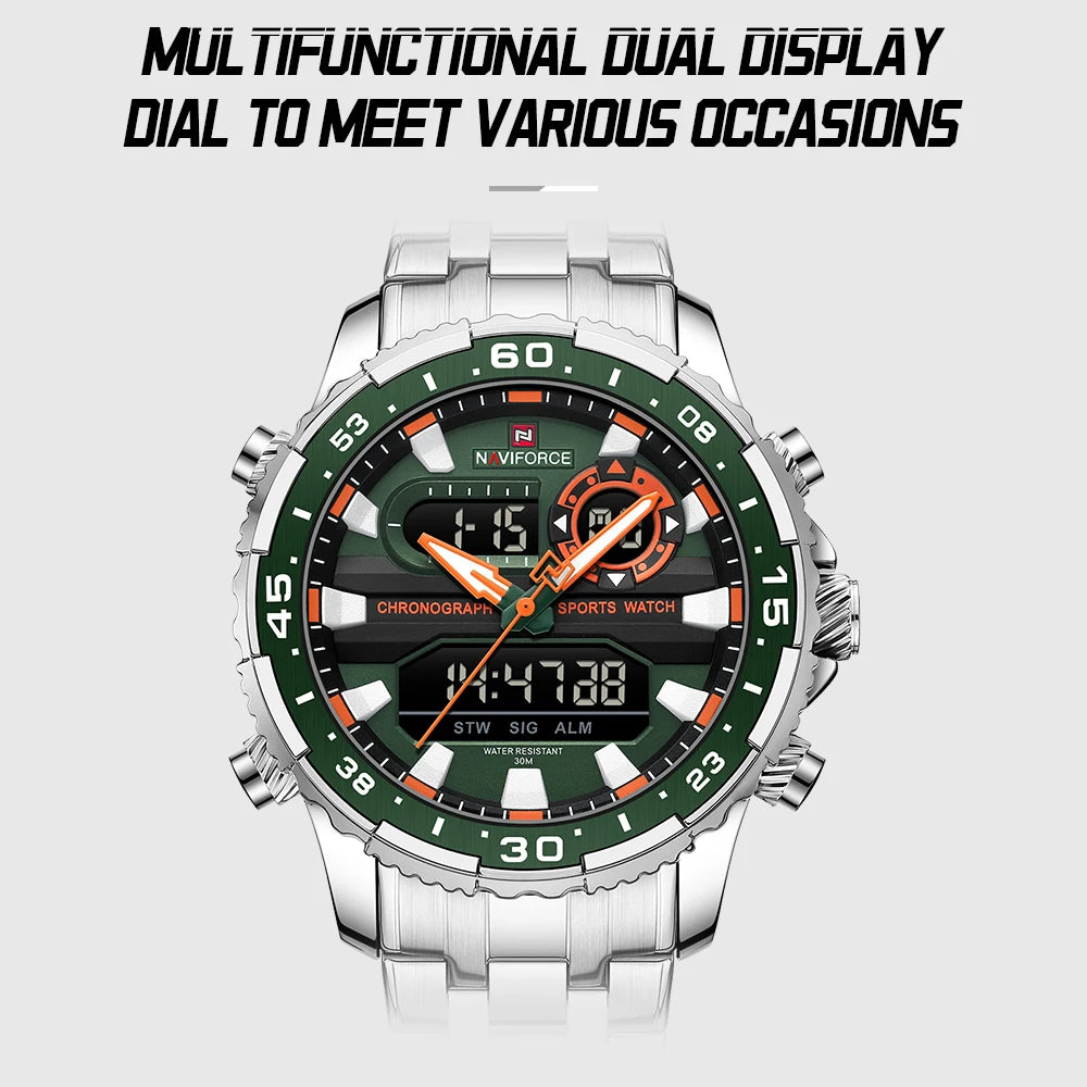 NAVIFORCE Original Watches for Men Analog Digital Sport Quartz Wrist Watch Male Military Luminous Waterproof Steel Alarm Clock