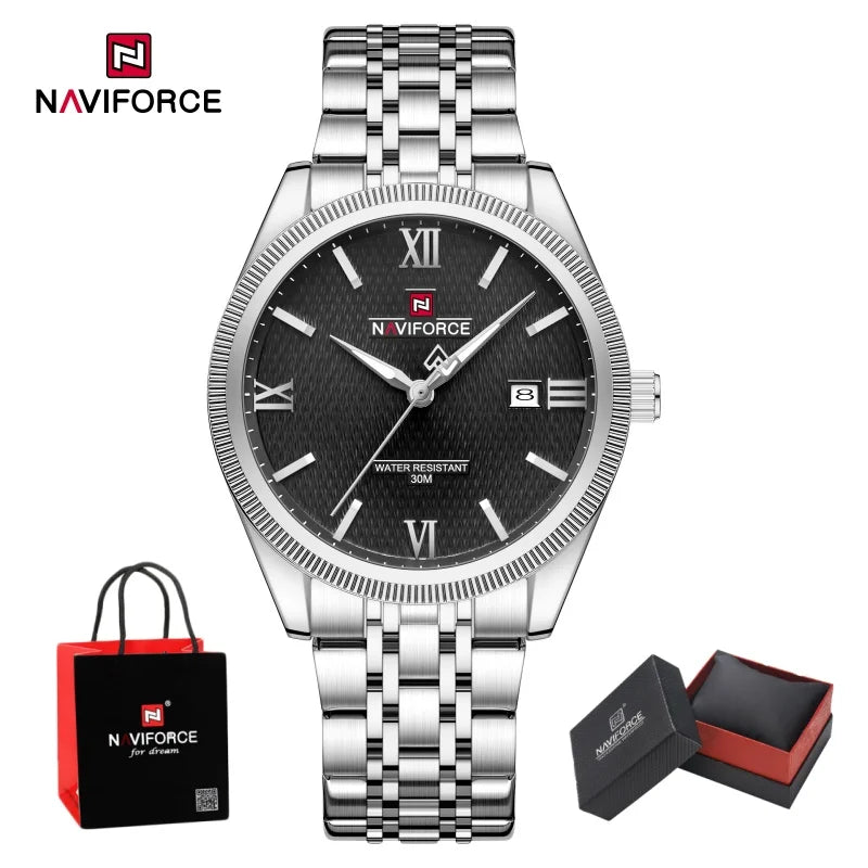 NAVIFORCE Men Watch Quartz Calendar Waterproof Stainless Steel Trendy Male Business Original Design NF9282 Wristwatch Gift Box