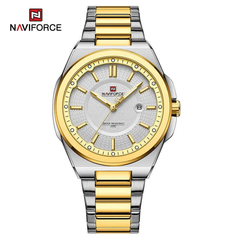 NAVIFORCE New Men's Watch Stainless Steel Strap Military Casual WristWatches Male Business Waterproof Quartz Calendar Clock