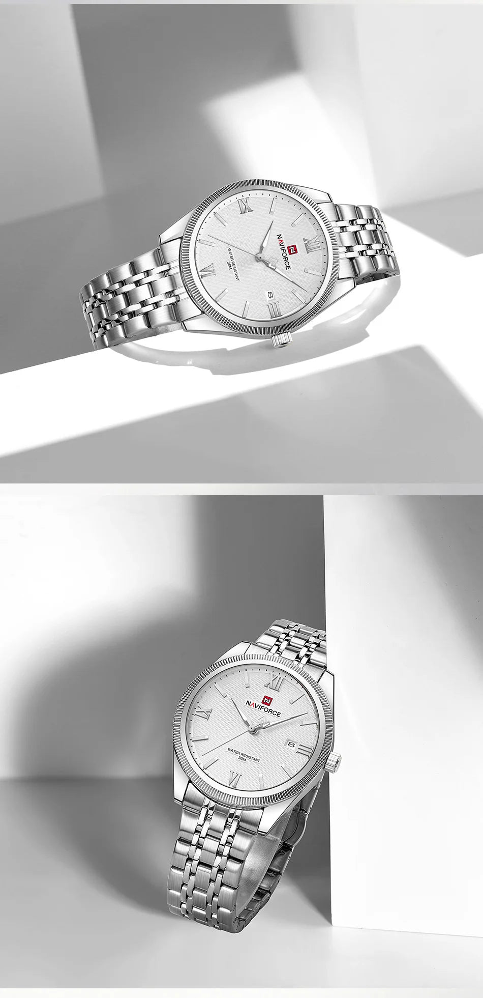 NAVIFORCE Lover Watch Quartz Calendar Display 30M Waterproof Steel Strap Fashion Luxury Couple Wristwatch for Men and Women Gift