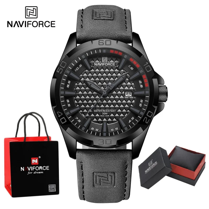 Top Brand NAVIFORCE Male Fashion Luxury WristWatch Men Quartz Watch Sports Shockproof Waterproof Leather Casual Package Gifts