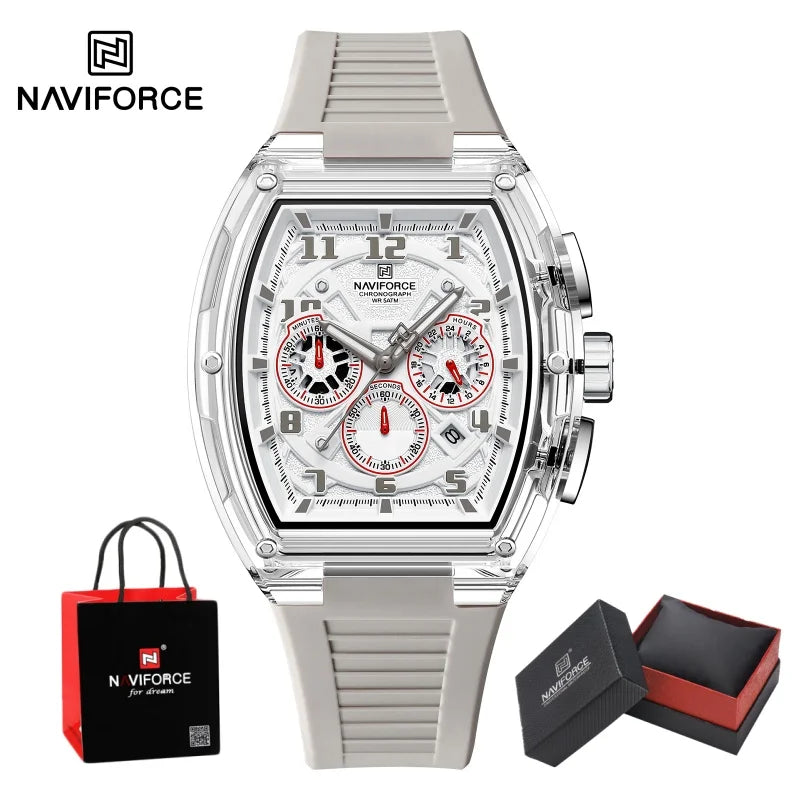 NAVIFORCE Men's Watch Quartz Chronograph Luminous Soft Silicone Strap Business Trendy Outdoor Casual Wristwatch Gift Box for Man