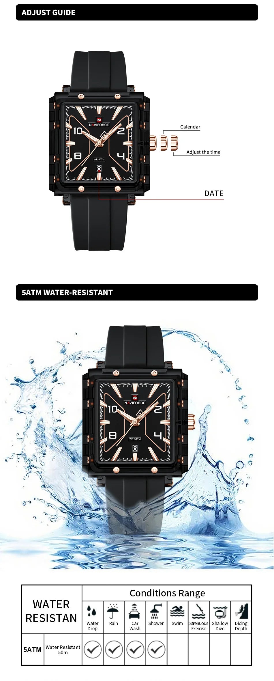 NAVIFORCE High Quality Men Watches 50M Waterproof Sport Date Display Quartz Watch Silicone Luminous Hands boy gift Reloj Hombre