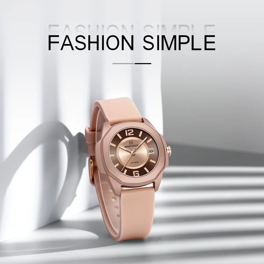 High Quality NAVIFORCE Women's Luxury Elegant Quartz Watch Simple Style Silicone Strap 3ATM Waterproof Wristwatches Reloj Mujer