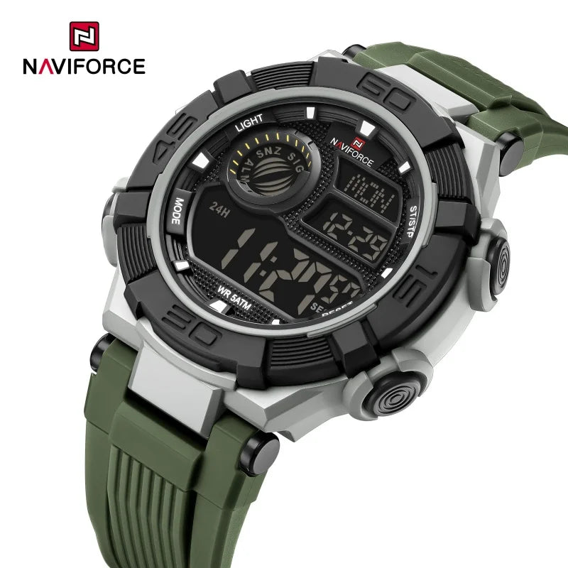 NAVIFORCE Men's Watch LCD Digital 50M Waterproof Multifunction Soft TPU Strap Military Style Teenager Sports Outdoor Wristwatch