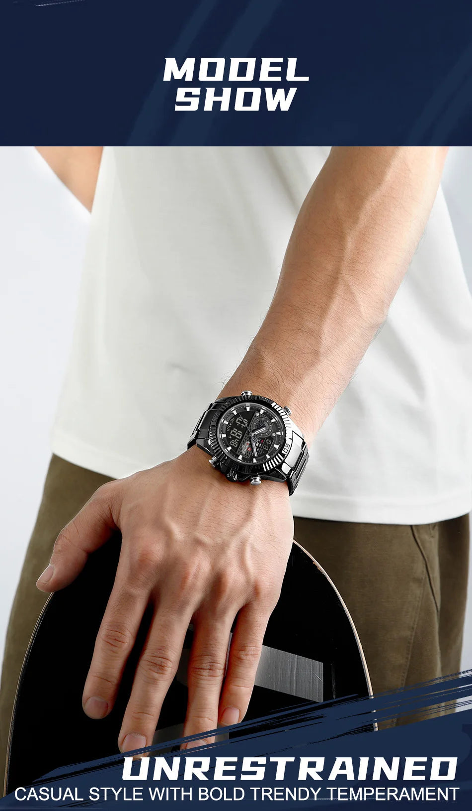 NAVIFORCE Men Watches Quartz Dual Display Waterproof Stainless Steel Male Luxury Fashion Business Outdoor Wristwatch Gifts Box