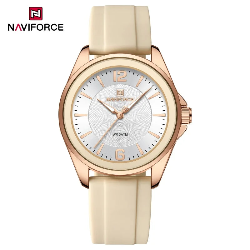NAVIFORCE Women's Sports Casual Quartz Watch Comfortable Silicone Strap 3ATM Waterproof Wristwatch Relogios Feminino Gift Clock