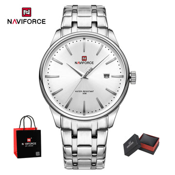 New NAVIFORCE Men's Fashion Business Stainless Steel Strap Quartz Wristwatches Calendar Watch Waterproof Relogio Masculino Gifts