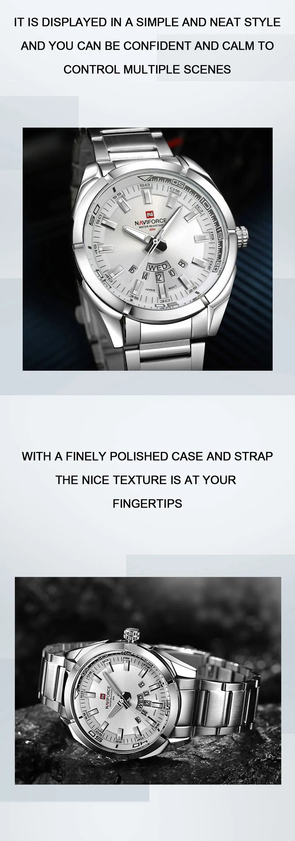 NAVIFORCE Classic Casual Watch for Men Stainless Steel Sport Waterproof Male Watches Quartz Date Display Clock Relogio Masculino